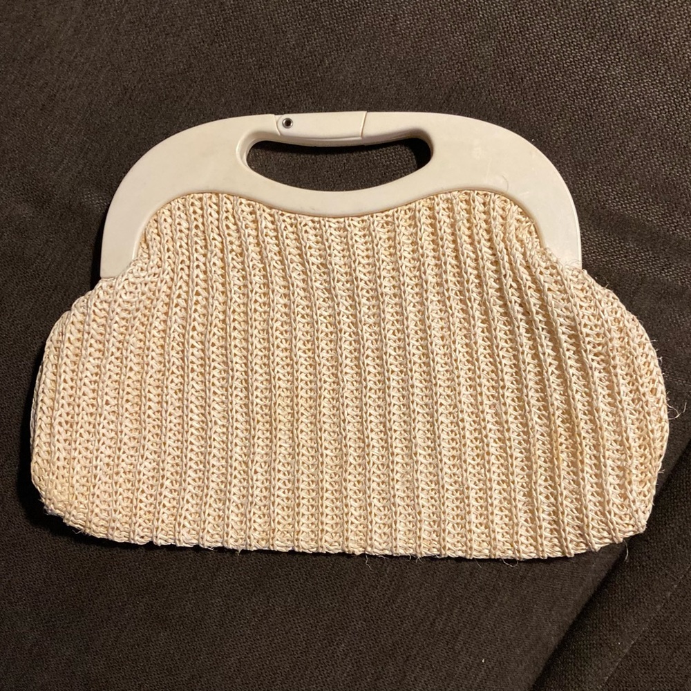Vintage ivory-colored woven clutch from Bag Maker
